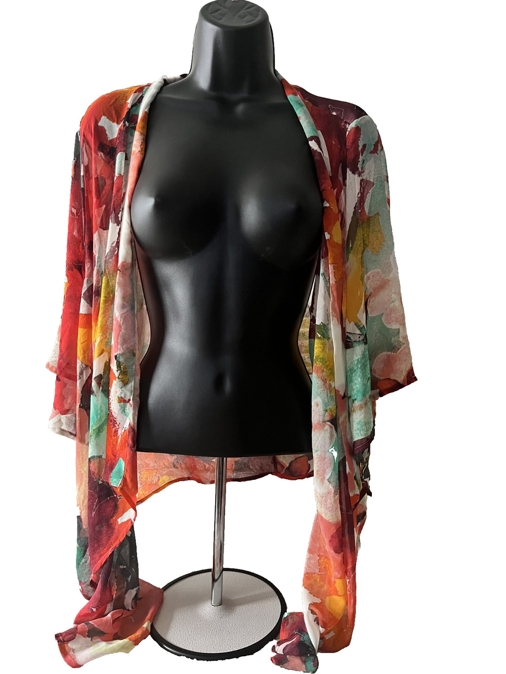 Women's Calvin Klein Size Medium Orange Blue Thin Cardigan Beachy Breathable